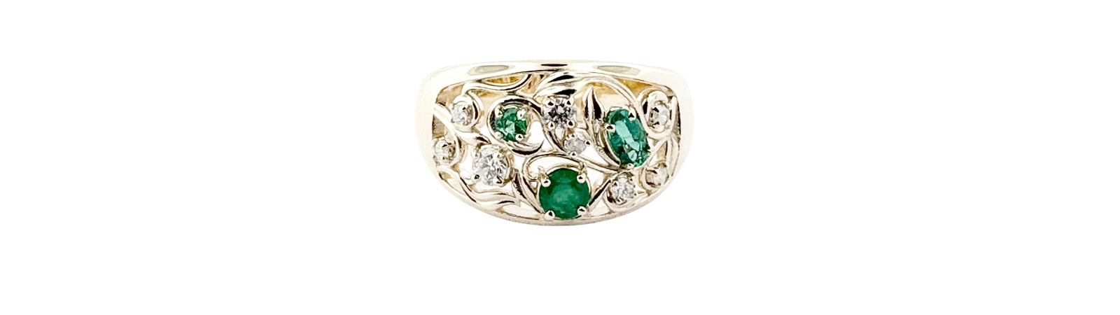 Burns and Forge, Hand Crafted Custom Fine Jewellery, Abbotsford BC, Emerald and Diamond Ring
