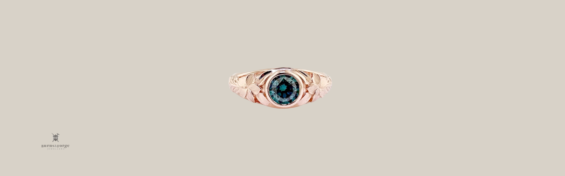 Burns and Forge, Handcrafted Custom Fine Jewellery rose gold and blue diamond engagement ring